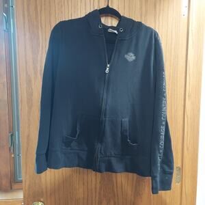 Harley Davidson spell out black zip up sweatshirt hooded Top motorcycle 2x